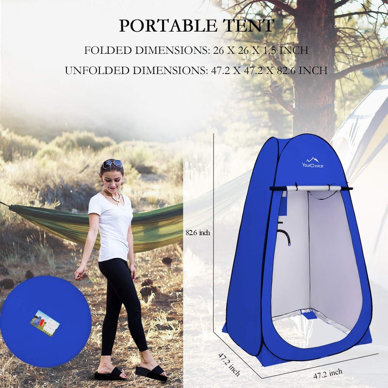Your Choice XL Pop Up Privacy Shower Tent - Portable Changing Tent for Camping, Beach & Poolside - 82.6" Tall Double Storage Pockets & Carry Bag - Blue - Image 2